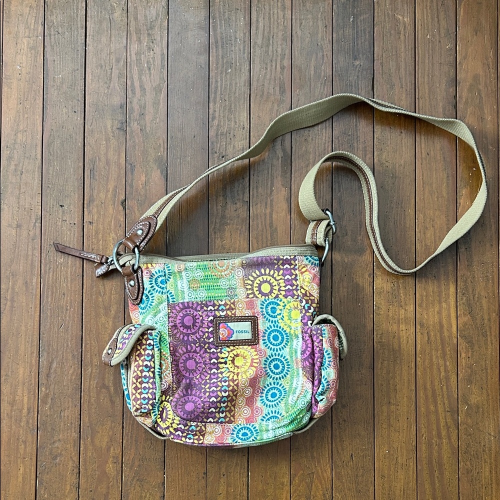 Fossil Vintage Y2K Multicolor Floral Crossbody Bag